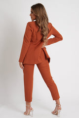 Tan Tailored Blazer And Trouser Set - Raea