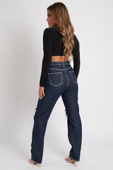 Black Slinky Cross Front Long Sleeve Crop Top - Tahlia