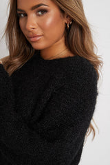 Black Scoop Neck Fluffy Jumper - Ameliah