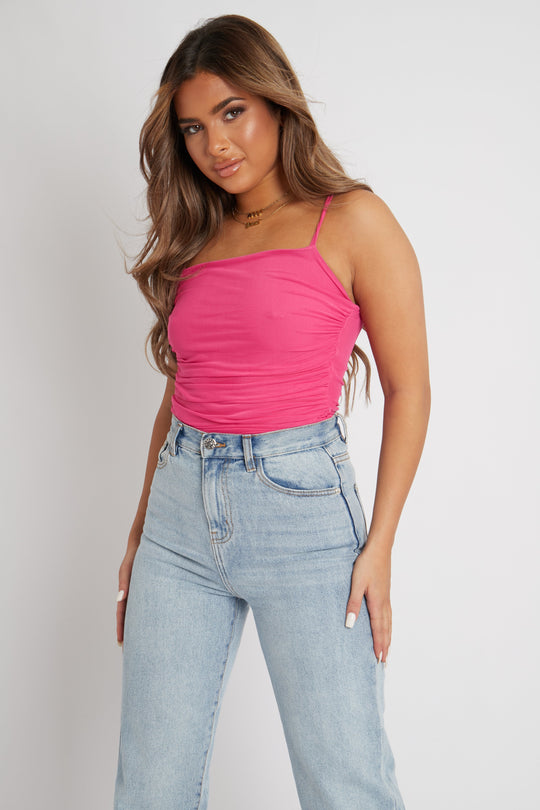 Pink Mesh Ruched Bodysuit - Myers