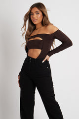 Chocolate Front Cut out Bodysuit - Kripa