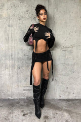 Black Knot Detail Crop Top & Mini Skirt Set - Isabel