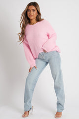 Blush Scoop Neck Fluffy Jumper - Ameliah