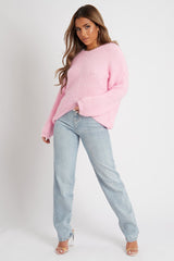 Blush Scoop Neck Fluffy Jumper - Ameliah