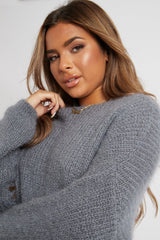 Grey Scoop Neck Fluffy Jumper - Ameliah