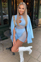 Blue Fishnet Keyhole Playsuit - Jamila