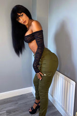 Black Mesh Textured Crop Top - Janet