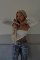 White Asymmetric Cut Out Back Cropped Top - Koko