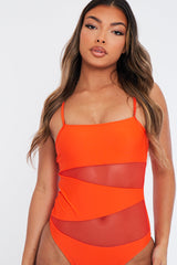 Orange Mesh Panel Swimsuit - Kaelan