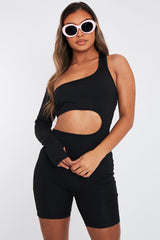 Black Cut Out One Sleeve Playsuit - River