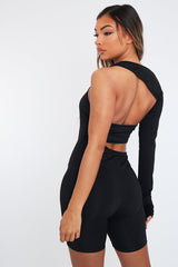Black Cut Out One Sleeve Playsuit - River