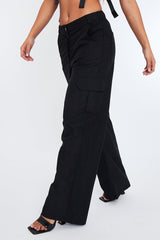 Black High Waist Pocket Cargo Trousers - Raine