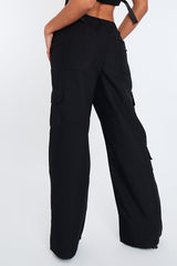 Black High Waist Pocket Cargo Trousers - Raine