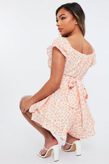 Orange Floral Print Frill Playsuit - Palmira