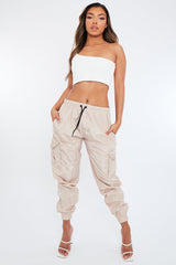 Stone Cuffed Hem Shell Cargo Joggers - Iris