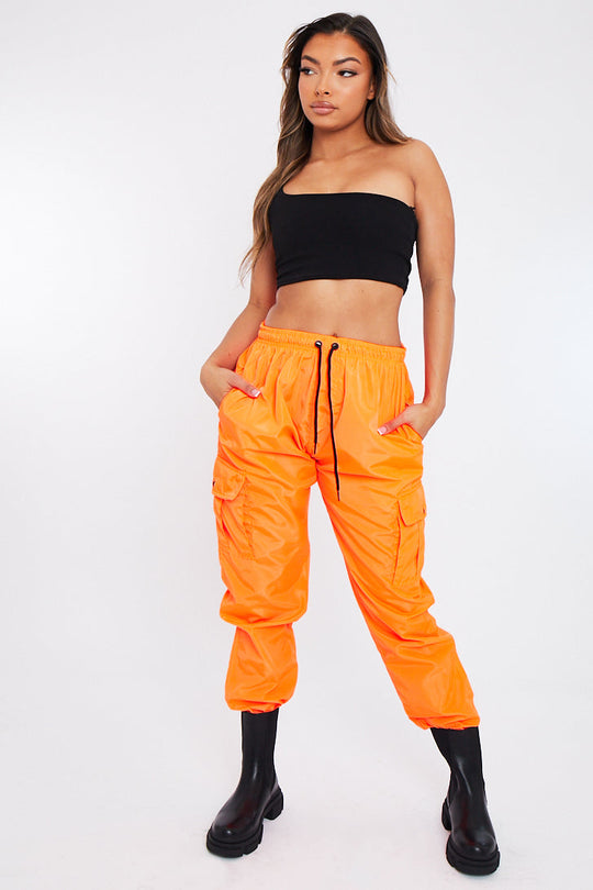 Neon Orange Hem Shell Cargo Joggers - Iris