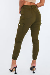 Khaki Chain Detail Stretch Cargo Trousers - Nellie