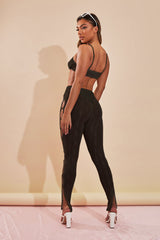 Black Mesh Halter Neck Crop Top & Cut Out Leggings - Fara