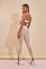 Cream Mesh Halter Neck Crop Top & Cut Out Leggings - Fara