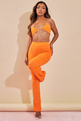 Orange Rib Halter Neck Crop Top & Trouser Set - Bridget