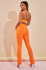 Orange Rib Halter Neck Crop Top & Trouser Set - Bridget
