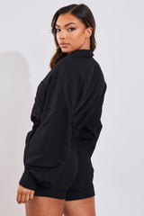 Black Linen Look Shirt & Shorts Set - Aurelia