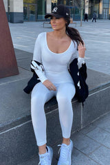 White Contour Long Sleeve Jumpsuit - Luana