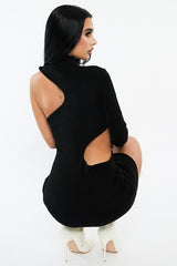 Black Slinky Cut Out One Sleeve Mini Dress - Rubee