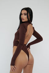 Chocolate Backless High Neck Bodysuit - Tilli
