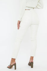 White PU Leather Front Slit Trousers - Caro