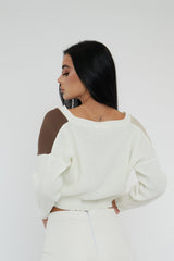 Brown Stripe Button Front Knit Crop Top - Reimi