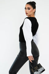 Black Contrast Sleeves Knitted Top - Mckaela