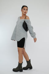 Grey Knit Oversized Jumper - Darci