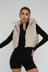 Stone Cropped Hooded Puffer Gilet - Chani