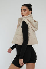 Stone Cropped Hooded Puffer Gilet - Chani