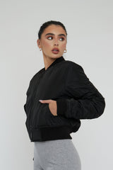 Black Zip Front Bomber Jacket - Jiya