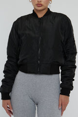 Black Zip Front Bomber Jacket - Jiya