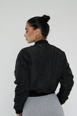 Black Zip Front Bomber Jacket - Jiya