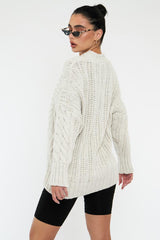 Beige Chunky Cable Knit Cardigan - Monira