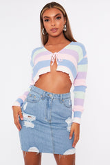 Multi Pastel Colour Tie Front Knit Top - Irah-Tops
