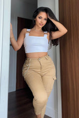 White Buckle Crop Top and Asymmetric Skirt Set - Natalie