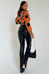 Orange Argyle Print Knit Cardigan - Dazie