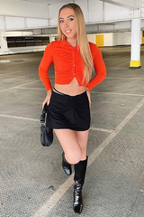 Orange Button Front Gathered Crop Top - Aayana