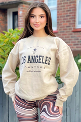 Beige Oversized Los Angeles Sweatshirt - Lyde