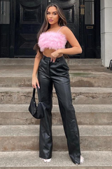 Pink Fluffy Faux Fur Crop Top - Harper