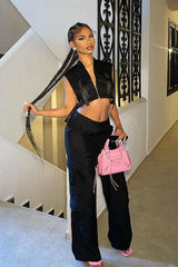 Black High Waist Pocket Cargo Trousers - Raine