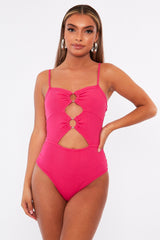Pink Front Ring Cut Out Ribbed Bodysuit - Ruba