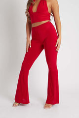 Red Flared Slinky Trousers - Teena-Trousers