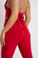 Red Flared Slinky Trousers - Teena-Trousers