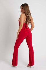 Red Flared Slinky Trousers - Teena-Trousers